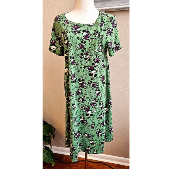 Lularoe Women's Carly Disney Minnie Mouse Print Pullover Midi Dress Size S Green - Picture 1 of 4